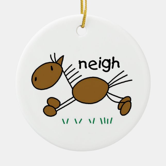 Stick Figure Horse T-shirts and Gifts Ceramic Tree Decoration (Front)