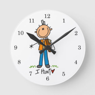 Stick Figure Hunter Round Clock