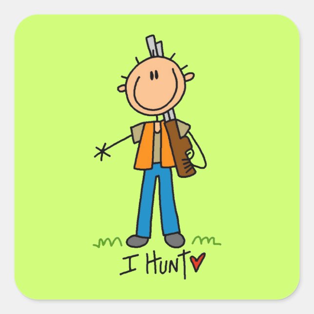 Stick Figure Hunter Square Sticker (Front)