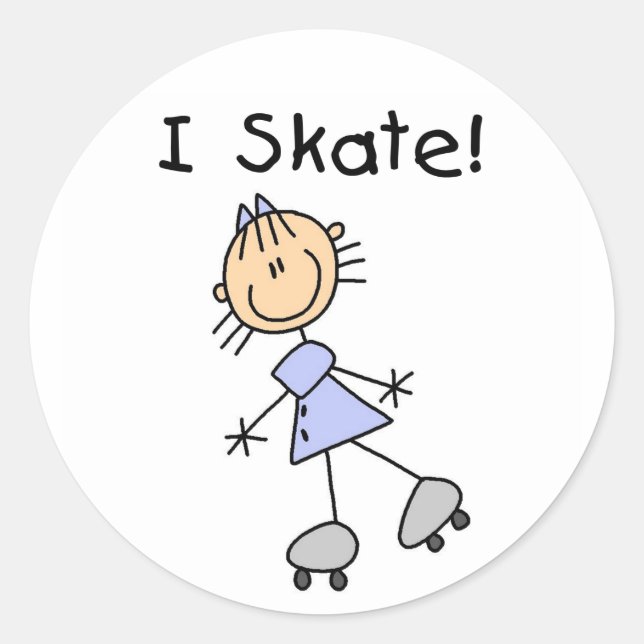 Stick Figure I Skate Tshirts and Gifts Classic Round Sticker (Front)