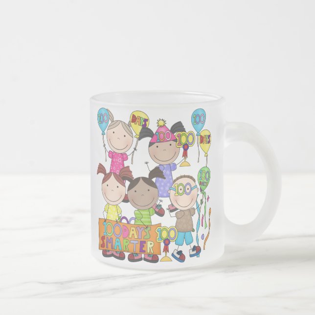 Stick Figure Kids 100 Days Smarter Frosted Glass Coffee Mug (Right)