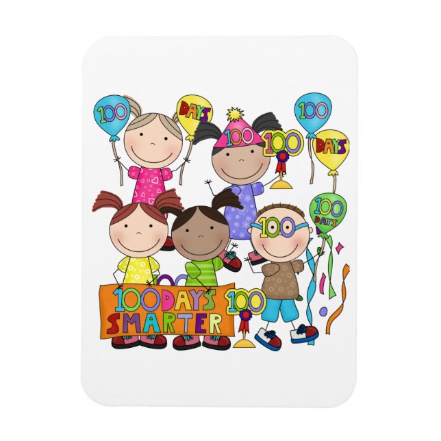 Stick Figure Kids 100 Days Smarter Magnet (Vertical)