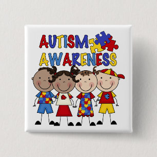 Stick Figure Kids Autism Awareness 15 Cm Square Badge