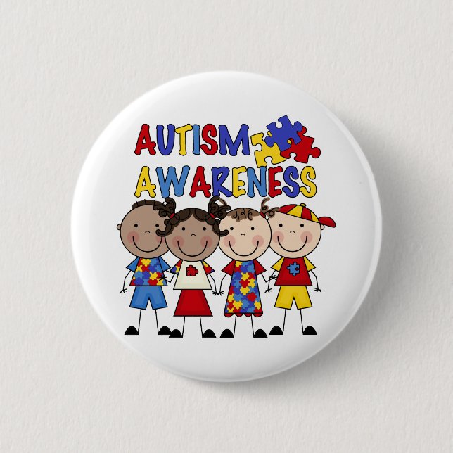 Stick Figure Kids Autism Awareness 6 Cm Round Badge (Front)