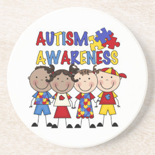 Stick Figure Kids Autism Awareness Coaster