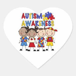 Stick Figure Kids Autism Awareness Heart Sticker