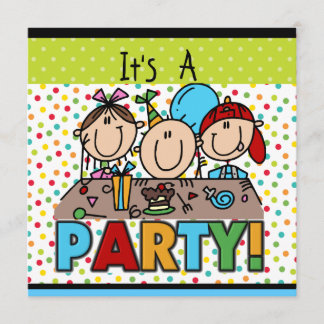 Stick Figure Kids Birthday Party Invitations