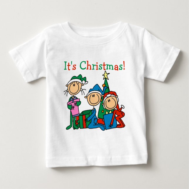 Stick Figure Kids It's Christmas Tshirts and Gifts (Front)