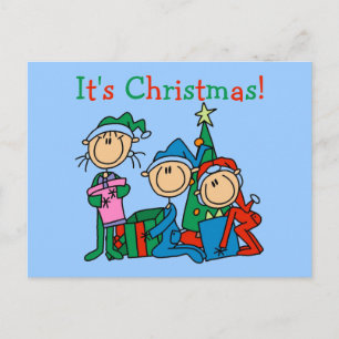 Stick Figure Kids It's Christmas Tshirts and Gifts Holiday Postcard