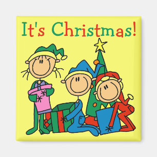Stick Figure Kids It's Christmas Tshirts and Gifts Magnet