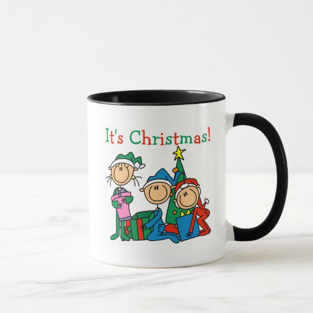 Stick Figure Kids It's Christmas Tshirts and Gifts Mug (Right)
