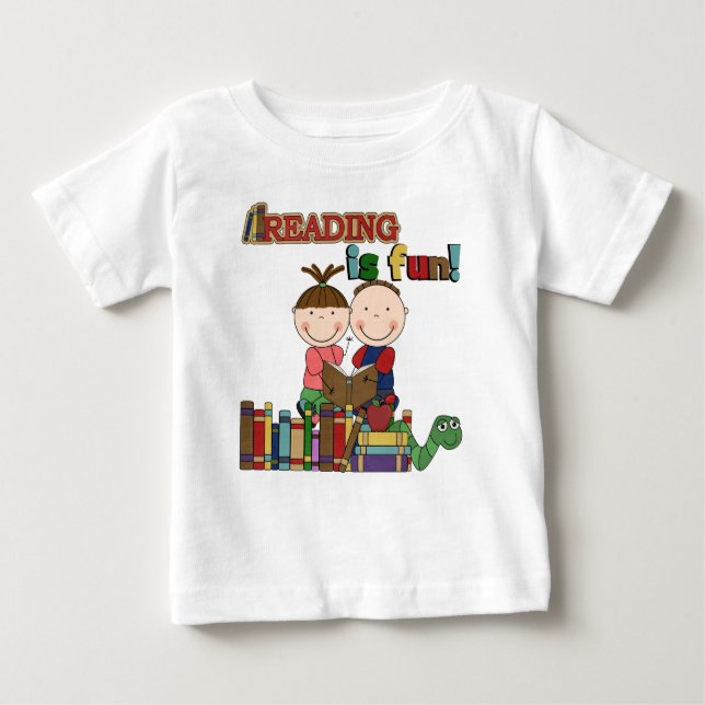 Stick Figure Kids Reading is Fun Baby T-Shirt (Front)