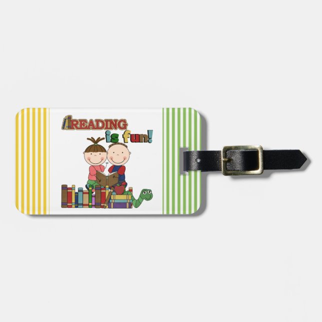 Stick Figure Kids Reading is Fun Luggage Tag (Front Horizontal)