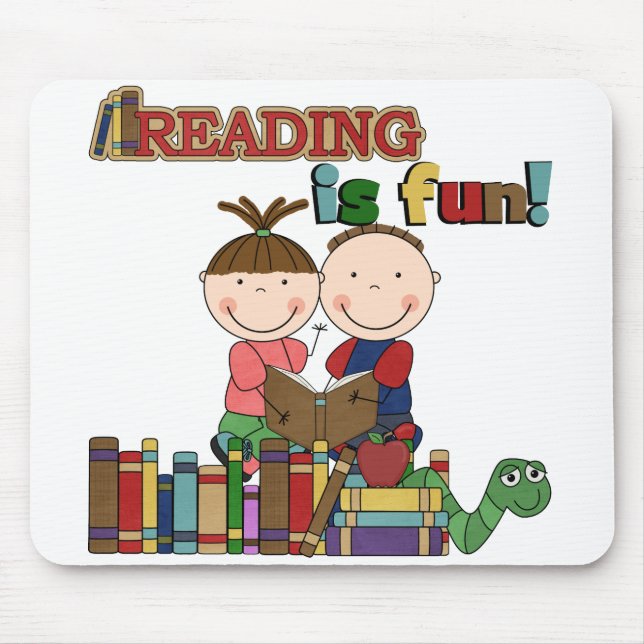 Stick Figure Kids Reading is Fun Mouse Pad (Front)