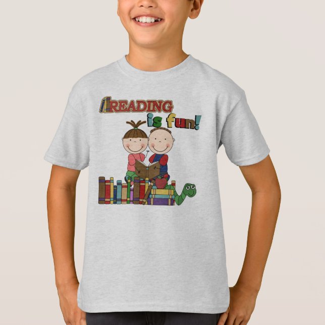 Stick Figure Kids Reading is Fun T-Shirt (Front)