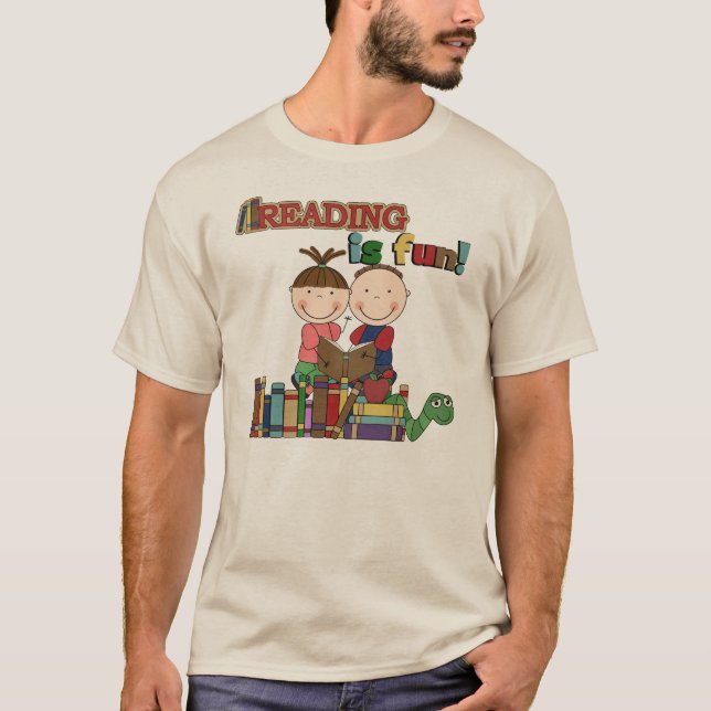 Stick Figure Kids Reading is Fun T-Shirt (Front)