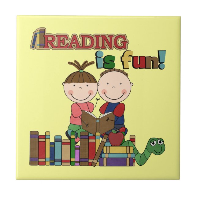 Stick Figure Kids Reading is Fun Tile (Front)
