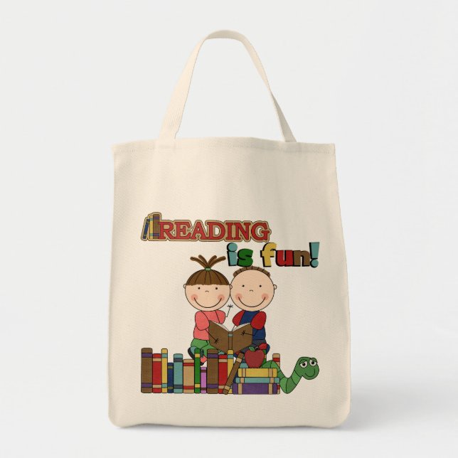 Stick Figure Kids Reading is Fun Tote Bag (Front)