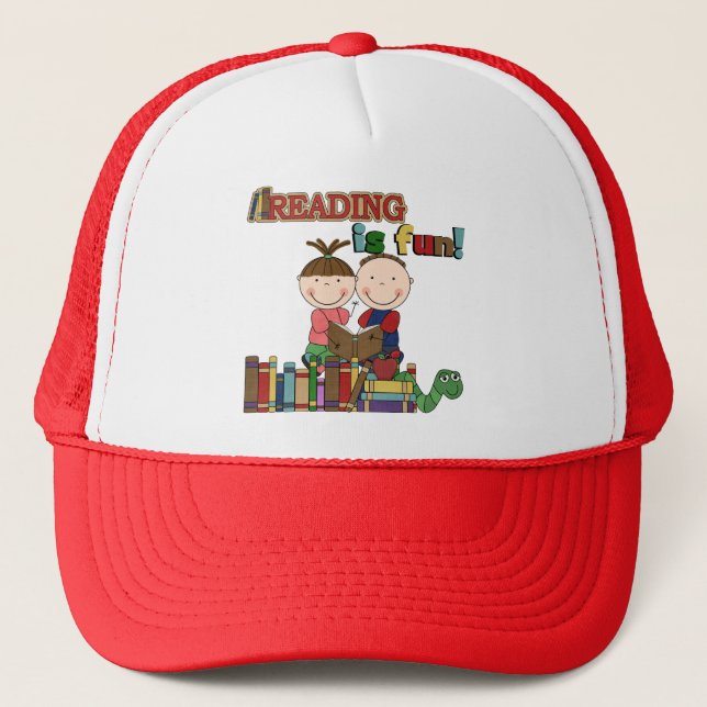 Stick Figure Kids Reading is Fun Trucker Hat (Front)
