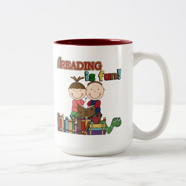 Stick Figure Kids Reading is Fun Two-Tone Coffee Mug (Right)