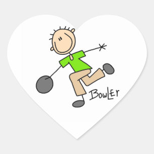 Stick Figure Male Bowler T-shirts and GIfts Heart Sticker