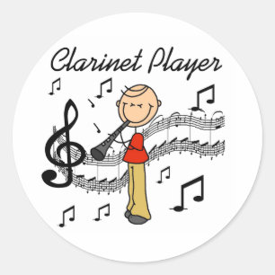 Stick Figure Male Clarinet Player Tshirts and Gift Classic Round Sticker