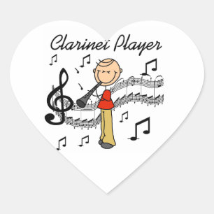 Stick Figure Male Clarinet Player Tshirts and Gift Heart Sticker
