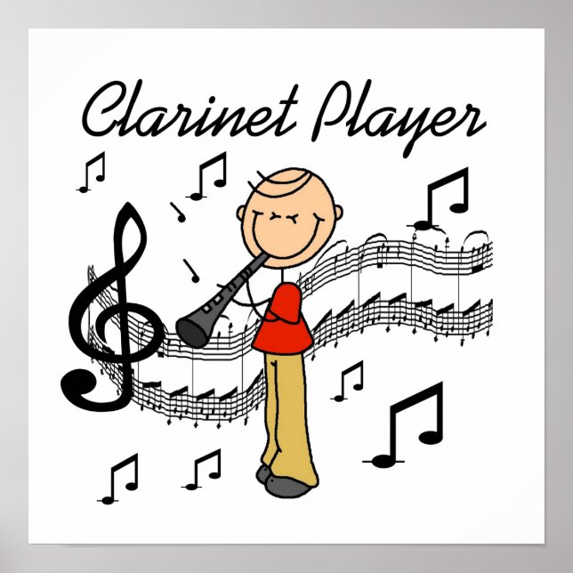 Stick Figure Male Clarinet Player Tshirts and Gift Poster (Front)