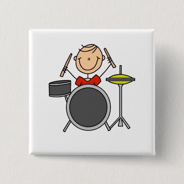 Stick Figure Male Drummer T-shirts and Gifts 15 Cm Square Badge (Front)