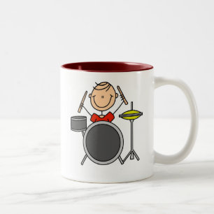 Stick Figure Male Drummer T-shirts and Gifts Two-Tone Coffee Mug