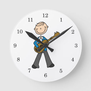 Stick Figure Male Guitar Player T-shirts and Gifts Round Clock
