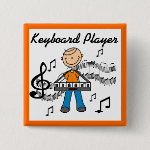 Stick Figure Male Keyboard Player Gifts 15 Cm Square Badge