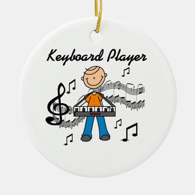 Stick Figure Male Keyboard Player Gifts Ceramic Tree Decoration (Front)