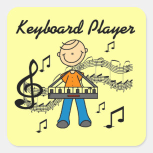 Stick Figure Male Keyboard Player Gifts Square Sticker