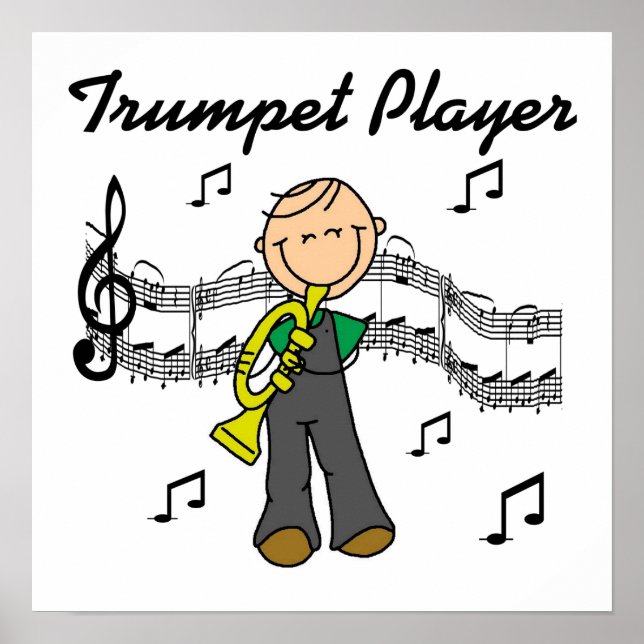 Stick Figure Male Trumpet Player T-shirts and GIft Poster (Front)