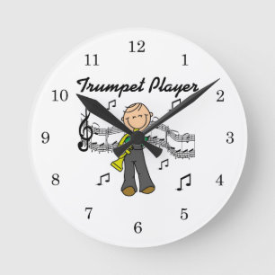Stick Figure Male Trumpet Player T-shirts and GIft Round Clock