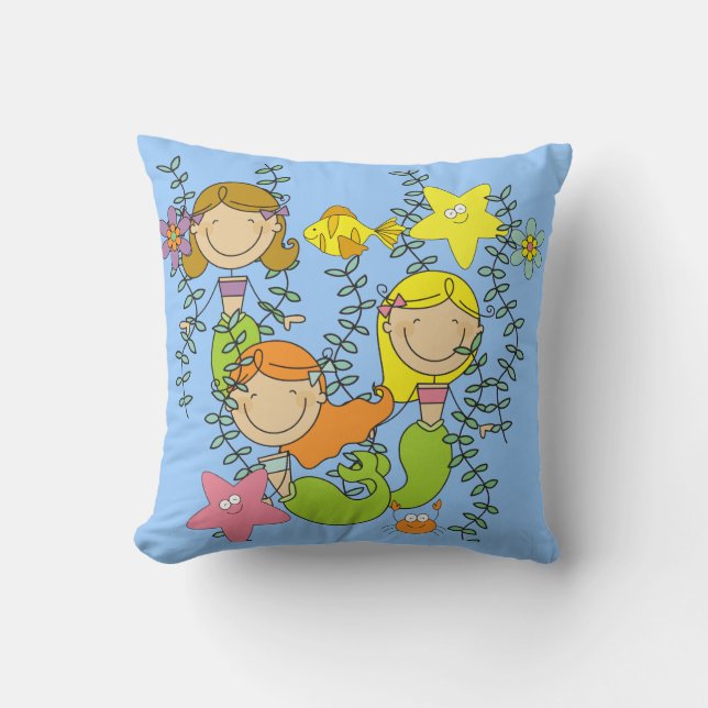 Stick Figure Mermaids Pilllow Cushion (Front)