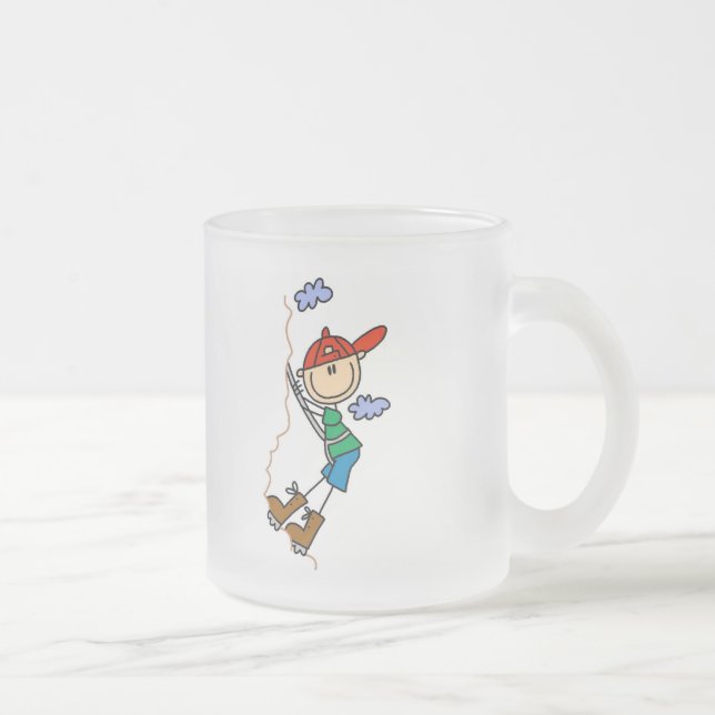Stick Figure Mountain Climbing Tshirts and Gifts Frosted Glass Coffee Mug (Right)