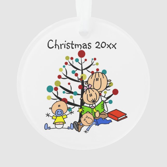 Stick Figure Mum Reading to Kids Acrylic Ornament (Back)