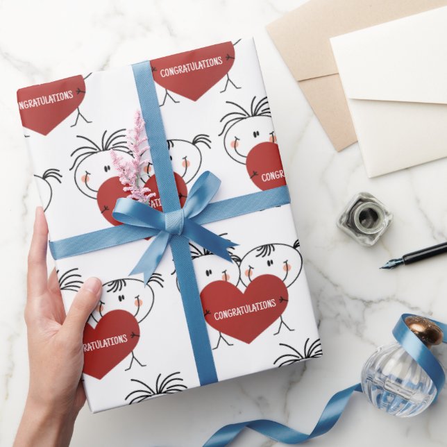 Stick Figure Newlyweds Congratulations Wrapping Paper (Gifting)