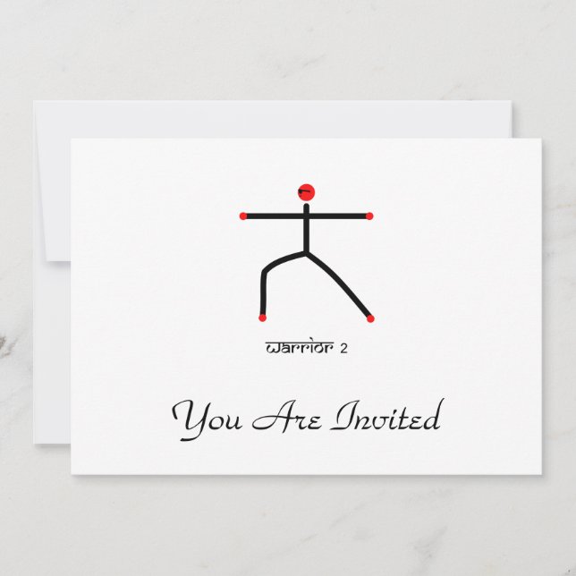 Stick figure of warrior 2 yoga pose & Sanskrit Invitation (Front)