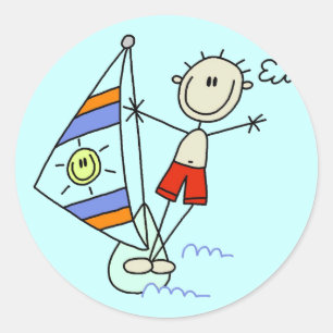 Stick Figure Parasailing Tshirts and Gifts Classic Round Sticker
