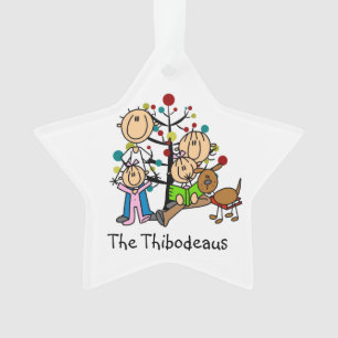 Stick Figure Parents, 2 Girls, Dog Ornament