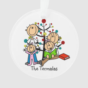 Stick Figure Parents, 2 Girls Holiday Ornament