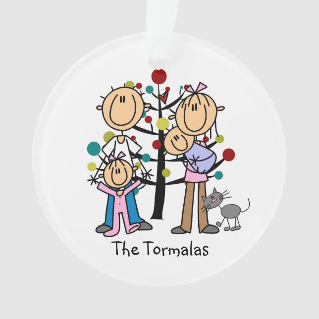 Stick Figure Parents, Girl, Baby, Dog Ornament (Front)