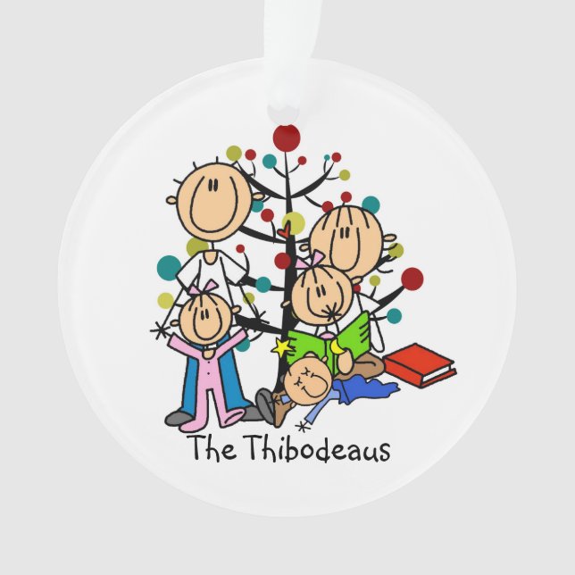 Stick Figure Parents, Kids Acrylic Ornament (Front)