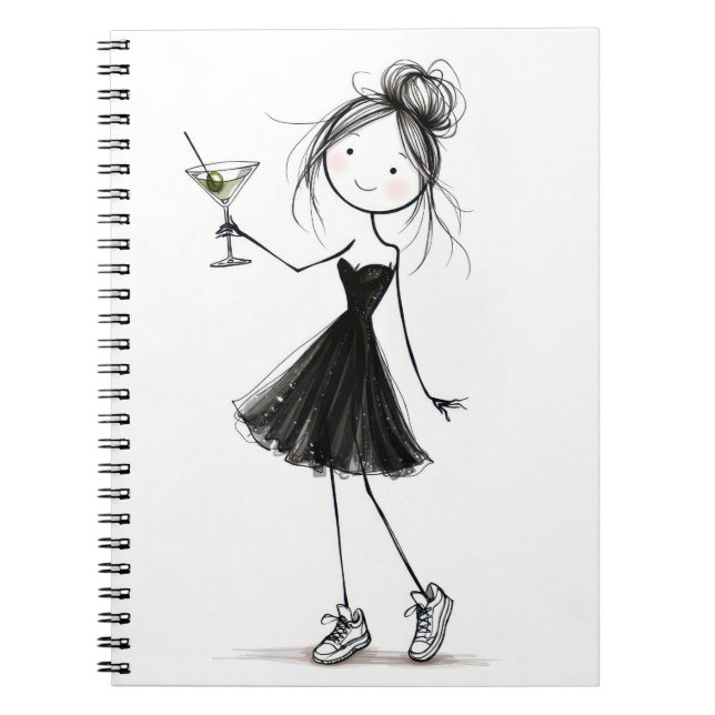 Stick Figure Party Girl with Martini Notebook (Front)
