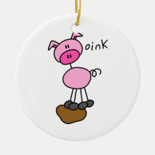 Stick Figure Pig T-shirts and Gifts Ceramic Tree Decoration