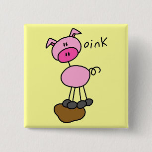 Stick Figure Pig Tshirts and Gifts 15 Cm Square Badge