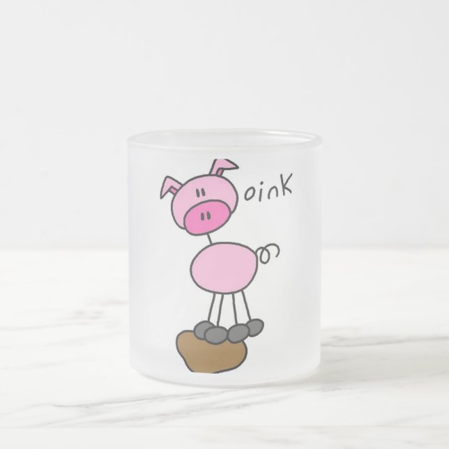 Stick Figure Pig Tshirts and Gifts Frosted Glass Coffee Mug (Center)